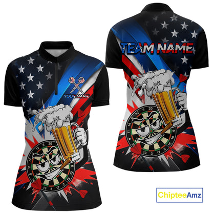 Custom American Flag Funny Beer Dart Shirt for Women Dart Team Jersey Dartboard Outfit DHT53
