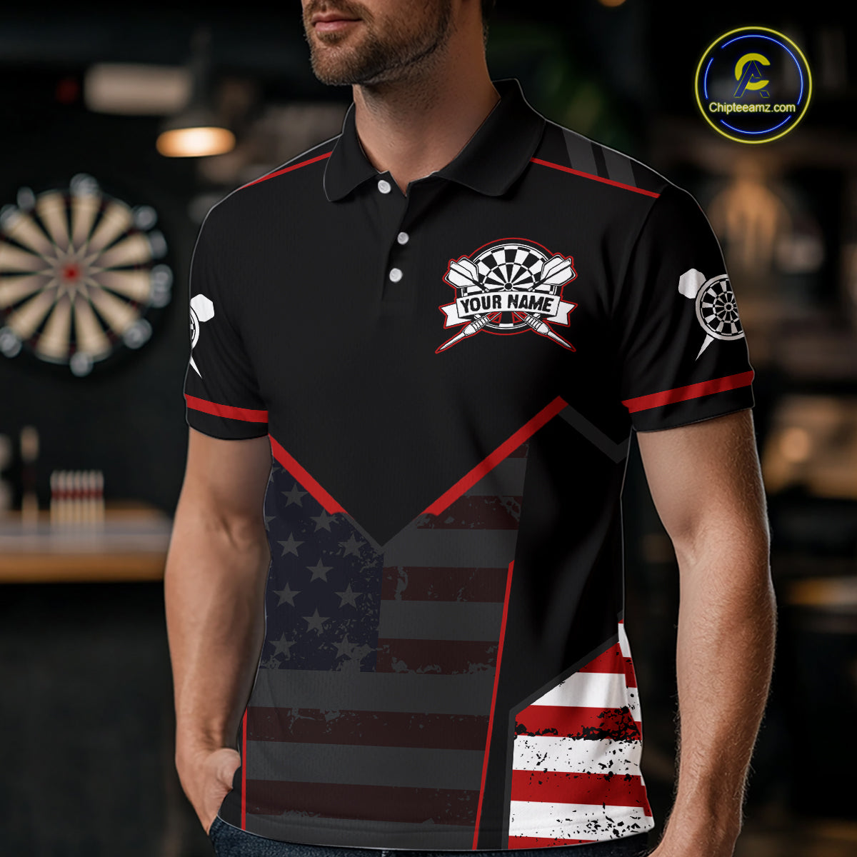 Custom American Flag Dart Shirt for Men Patriotic Dart Team Jersey Dartboard Outfit DHT54