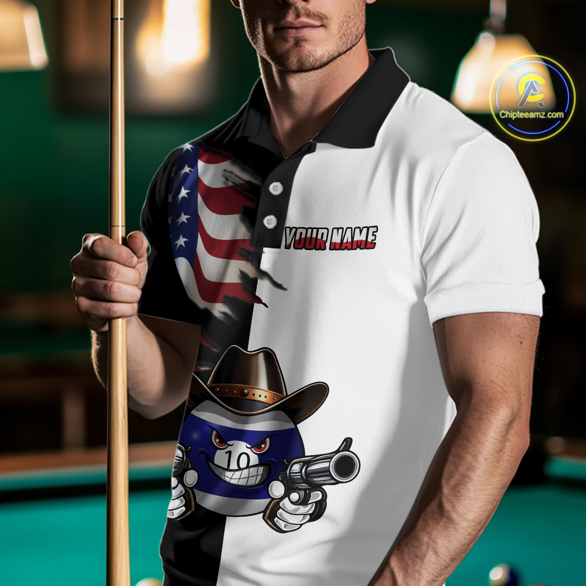 Custom American Flag Funny 10 Ball Billiard Shirt for Men Pool Billiard Jersey Polo & 1/4-Zip BHT156