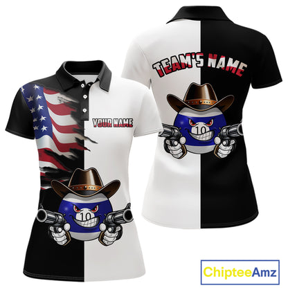 Custom American Flag Funny 10 Ball Billiard Shirt for Women Pool Billiard Jersey Polo & 1/4-Zip BHT156