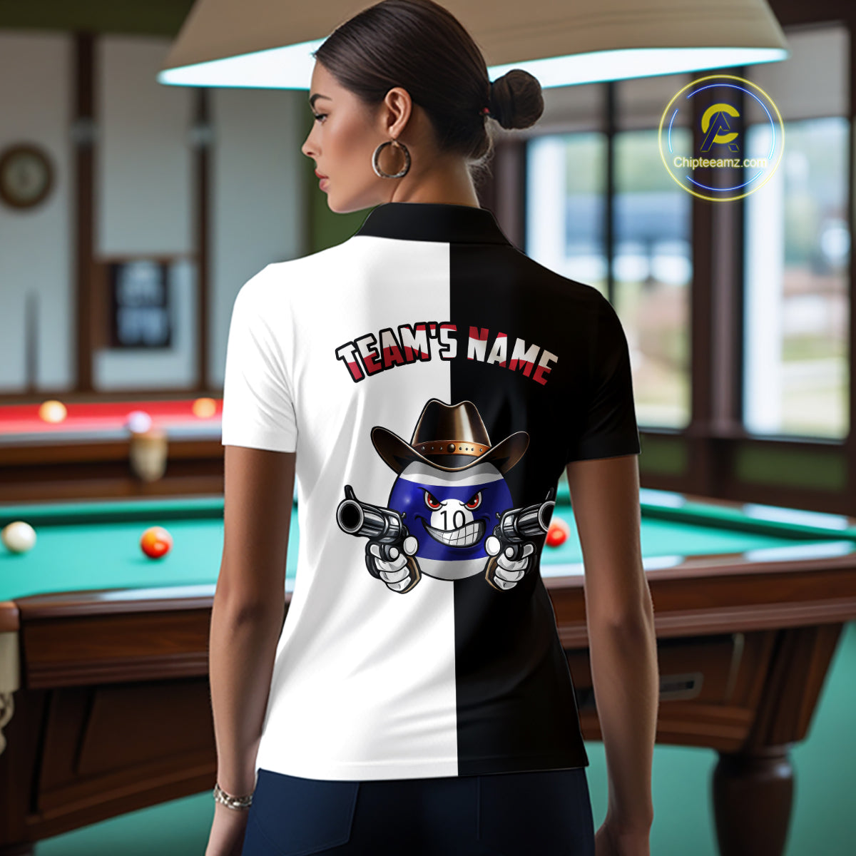 Custom American Flag Funny 10 Ball Billiard Shirt for Women Pool Billiard Jersey Polo & 1/4-Zip BHT156