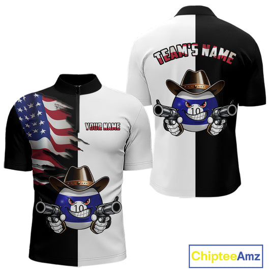 Custom American Flag Funny 10 Ball Billiard Shirt for Men Pool Billiard Jersey Polo & 1/4-Zip BHT156