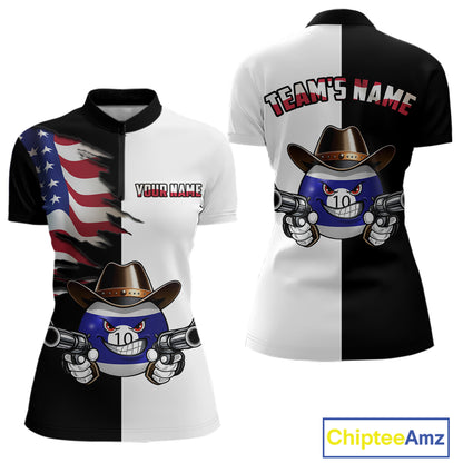 Custom American Flag Funny 10 Ball Billiard Shirt for Women Pool Billiard Jersey Polo & 1/4-Zip BHT156