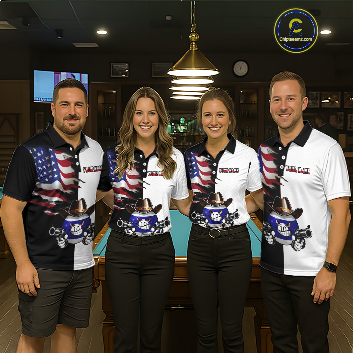 Custom American Flag Funny 10 Ball Billiard Shirt for Men Pool Billiard Jersey Polo & 1/4-Zip BHT156
