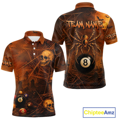 Custom Spider Skull 8 Ball Billiard Shirt for Men Halloween Pool Billiard Jersey BHT157