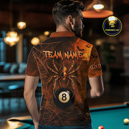 Custom Spider Skull 8 Ball Billiard Shirt for Men Halloween Pool Billiard Jersey BHT157