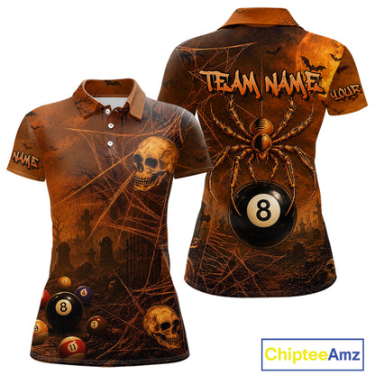Custom Spider Skull 8 Ball Billiard Shirt for Women Halloween Pool Billiard Jersey BHT157