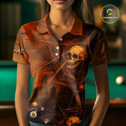 Custom Spider Skull 8 Ball Billiard Shirt for Women Halloween Pool Billiard Jersey BHT157