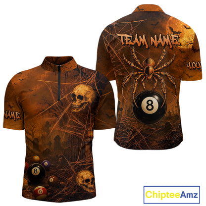 Custom Spider Skull 8 Ball Billiard Shirt for Men Halloween Pool Billiard Jersey BHT157