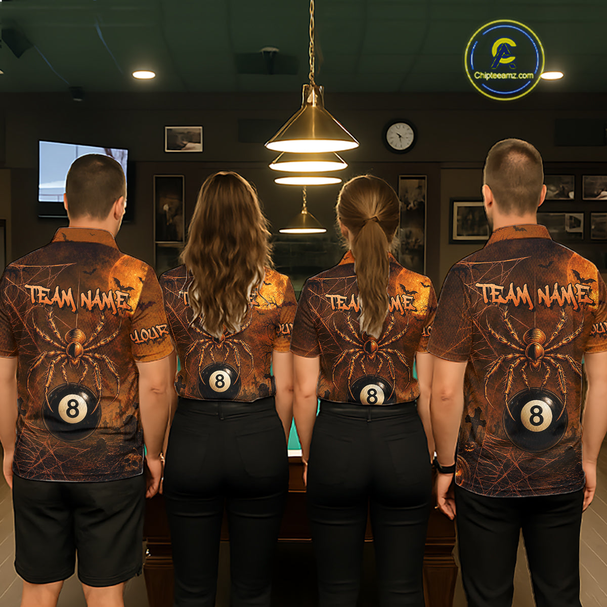 Custom Spider Skull 8 Ball Billiard Shirt for Men Halloween Pool Billiard Jersey BHT157