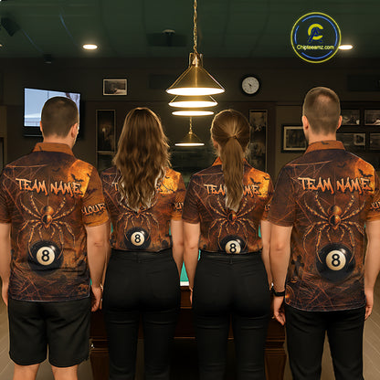 Custom Spider Skull 8 Ball Billiard Shirt for Men Halloween Pool Billiard Jersey BHT157
