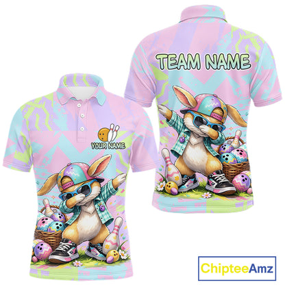 Custom Funny Bunny Bowling Team Shirt for Men Easter Bowling League Jersey Polo & 1/4-Zip QZT938