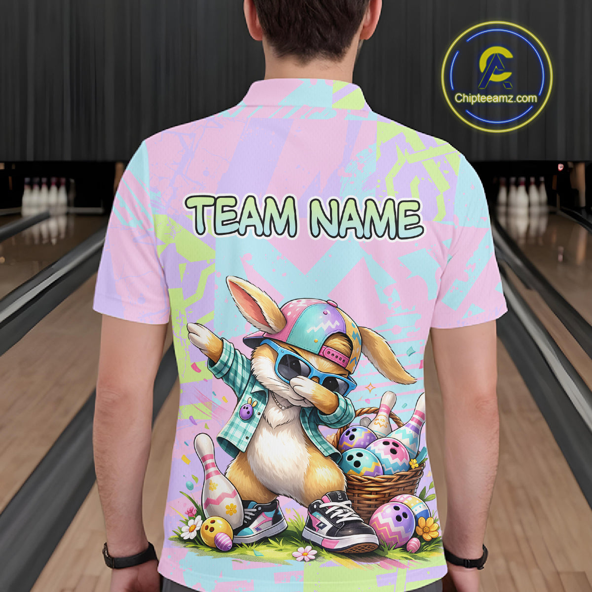 Custom Funny Bunny Bowling Team Shirt for Men Easter Bowling League Jersey Polo & 1/4-Zip QZT938