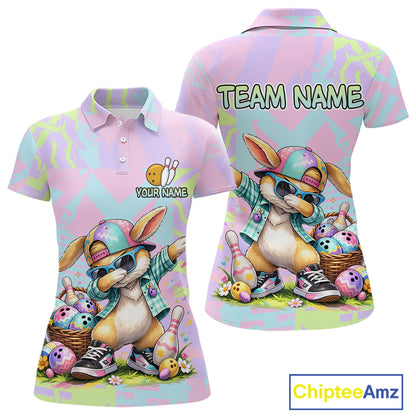 Custom Funny Bunny Bowling Team Shirt for Women Easter Bowling League Jersey Polo & 1/4-Zip QZT938