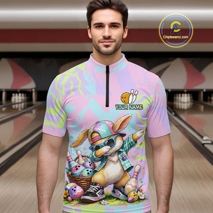 Custom Funny Bunny Bowling Team Shirt for Men Easter Bowling League Jersey Polo & 1/4-Zip QZT938