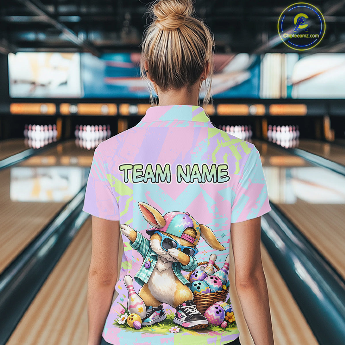Custom Funny Bunny Bowling Team Shirt for Women Easter Bowling League Jersey Polo & 1/4-Zip QZT938