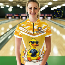 Load image into Gallery viewer, Custom Funny Duck Bowling Shirt Bowling Team Jersey for Women Polo &amp; Quarter-Zip Bowling Outfit QZT1138