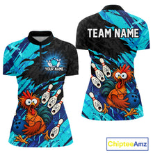 Load image into Gallery viewer, Custom Cyan Chicken Bowling Team Jersey Funny Bowling Shirt for Women Polo &amp; Quarter-Zip QZT1139