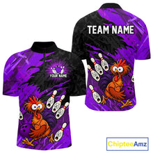 Load image into Gallery viewer, Custom Purple Chicken Bowling Team Jersey Funny Bowling Shirt for Men Polo &amp; Quarter-Zip QZT1139