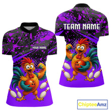 Load image into Gallery viewer, Custom Purple Chicken Bowling Team Shirt Funny Bowling Jersey for Women Polo &amp; Quarter-Zip QZT1140