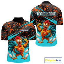 Load image into Gallery viewer, Custom Turquoise Chicken Bowling Team Shirt Funny Bowling Jersey for Men Polo &amp; Quarter-Zip QZT1140