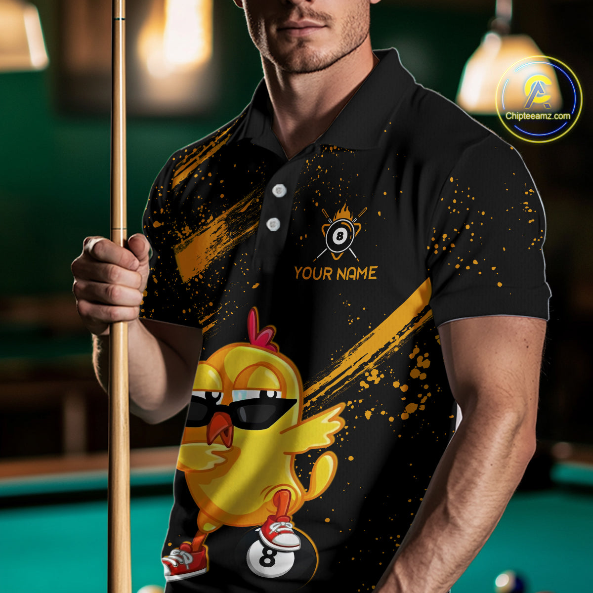 Customized Funny Chicken Billiard  8 Ball Pool Shirts for Men Billiard Jersey for Team Polo & 1/4 Zip BHT4
