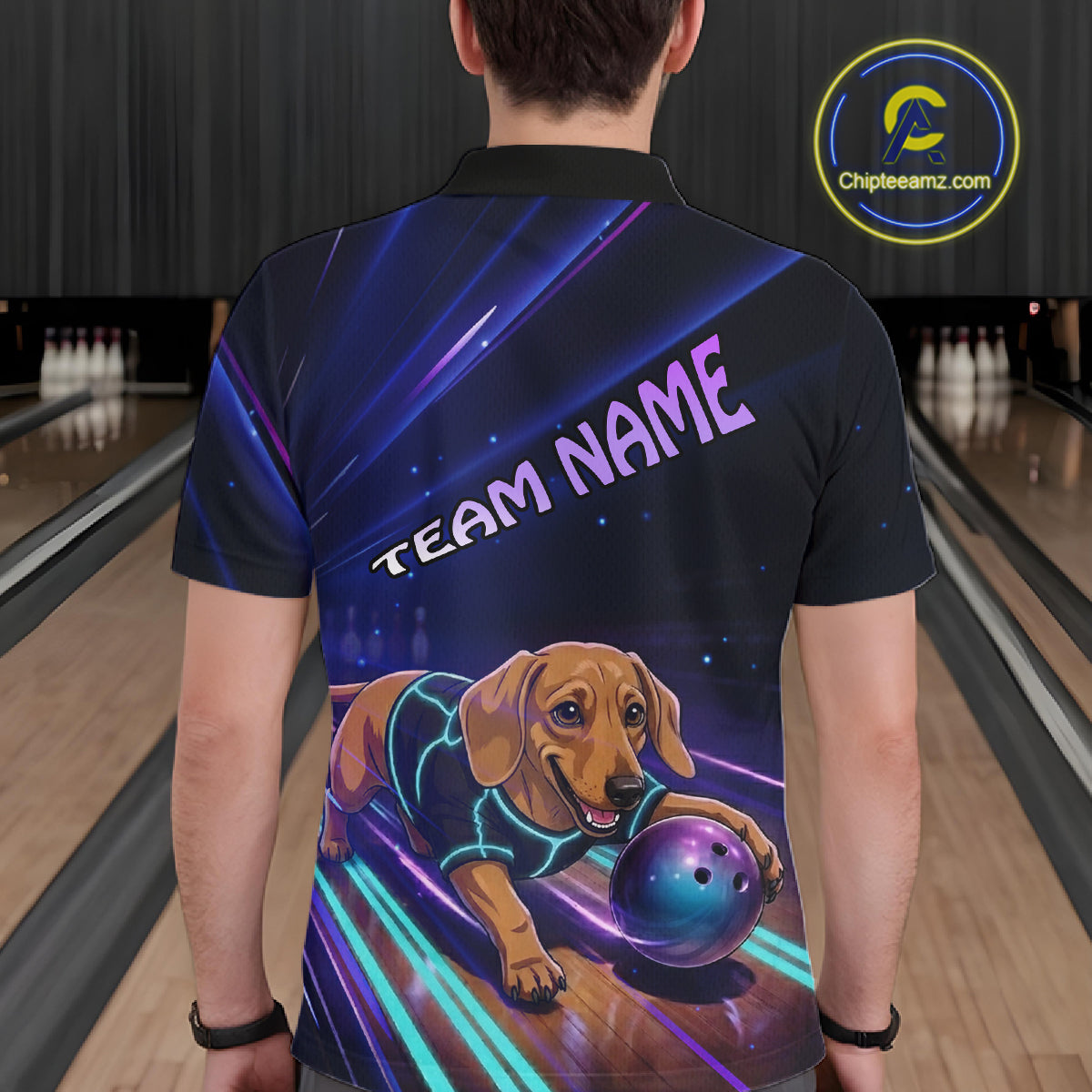 Neon Funny Dachshund Bowling Shirt Custom Bowling Team Jersey for Men Polo & Quarter-Zip Bowling Outfit QZT940