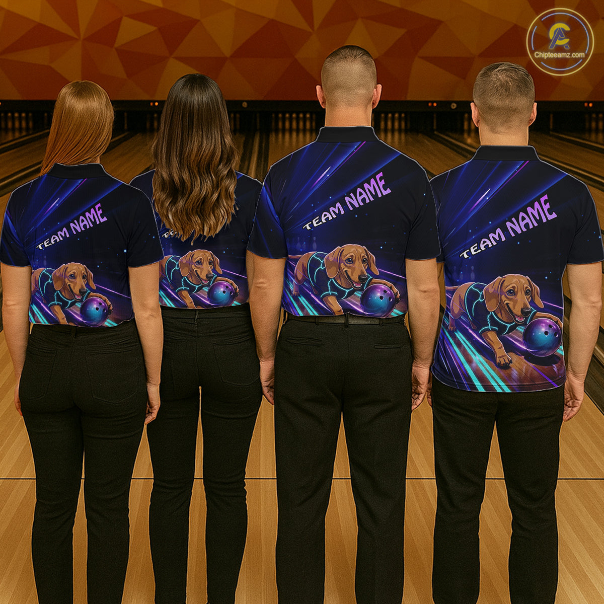 Neon Funny Dachshund Bowling Shirt Custom Bowling Team Jersey for Men Polo & Quarter-Zip Bowling Outfit QZT940