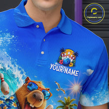 Load image into Gallery viewer, Custom Funny Capypara Surfing Bowling Team Shirt for Men Bowling Jersey League Polo &amp; Quarter-Zip QZT1079