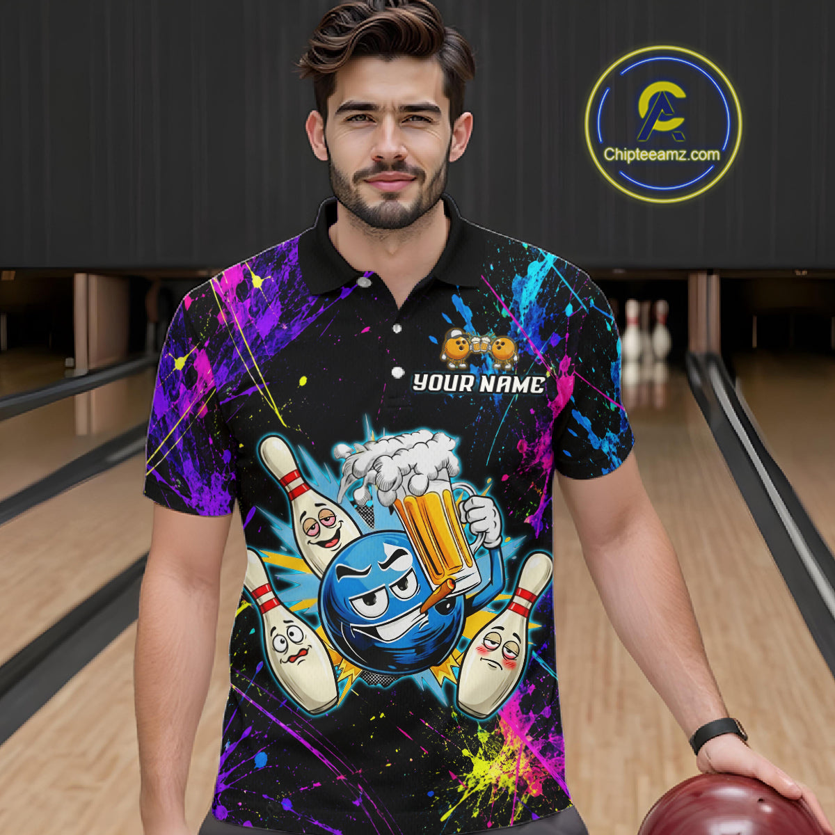 Custom Funny Beer Bowling Shirt for Men Bowling Team Jersey QZT1270