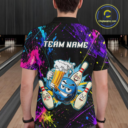 Custom Funny Beer Bowling Shirt for Men Bowling Team Jersey QZT1270