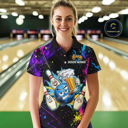 Custom Funny Beer Bowling Shirt for Women Bowling Team Jersey QZT1270