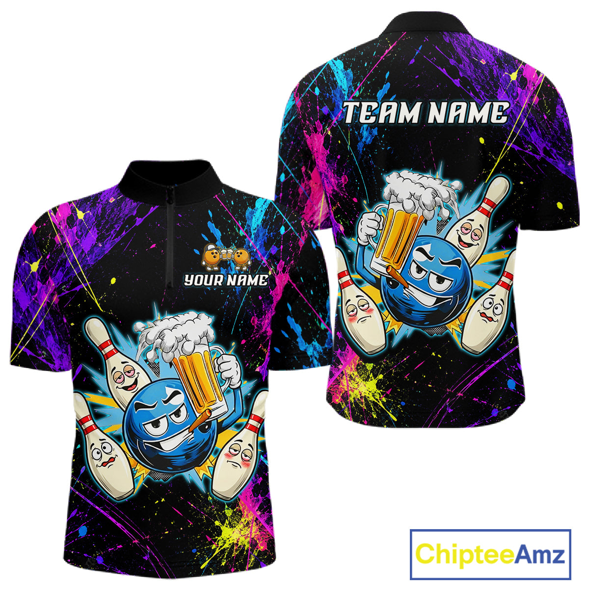 Custom Funny Beer Bowling Shirt for Men Bowling Team Jersey QZT1270