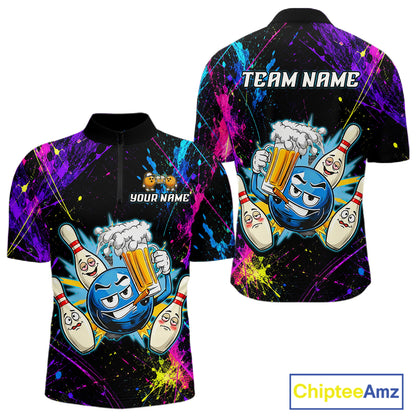 Custom Funny Beer Bowling Shirt for Men Bowling Team Jersey QZT1270