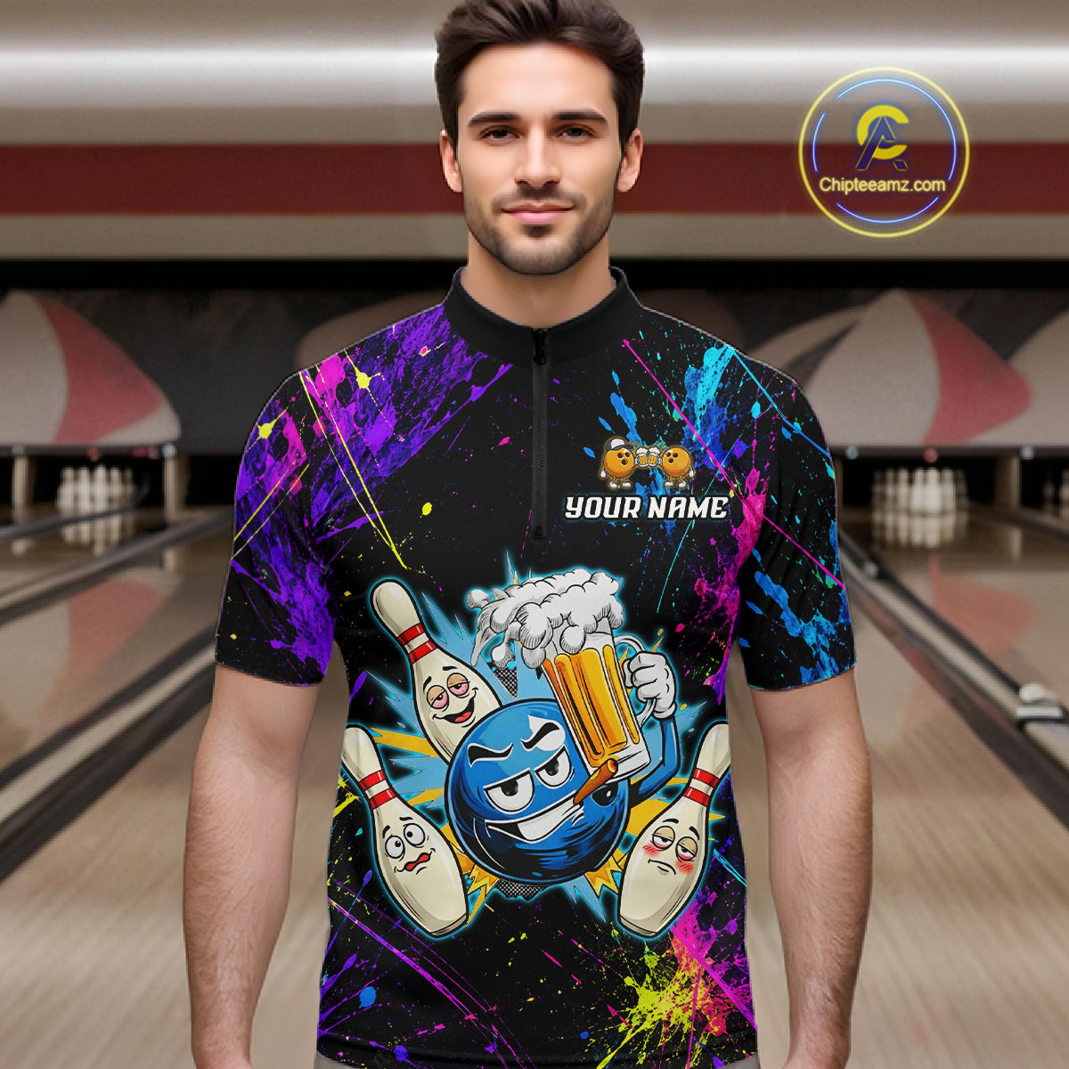 Custom Funny Beer Bowling Shirt for Men Bowling Team Jersey QZT1270