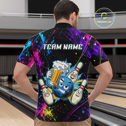Custom Funny Beer Bowling Shirt for Men Bowling Team Jersey QZT1270