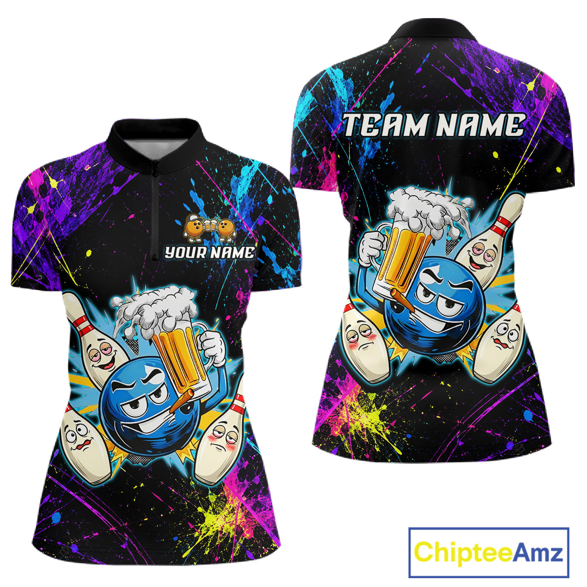 Custom Funny Beer Bowling Shirt for Women Bowling Team Jersey QZT1270