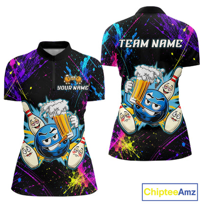 Custom Funny Beer Bowling Shirt for Women Bowling Team Jersey QZT1270