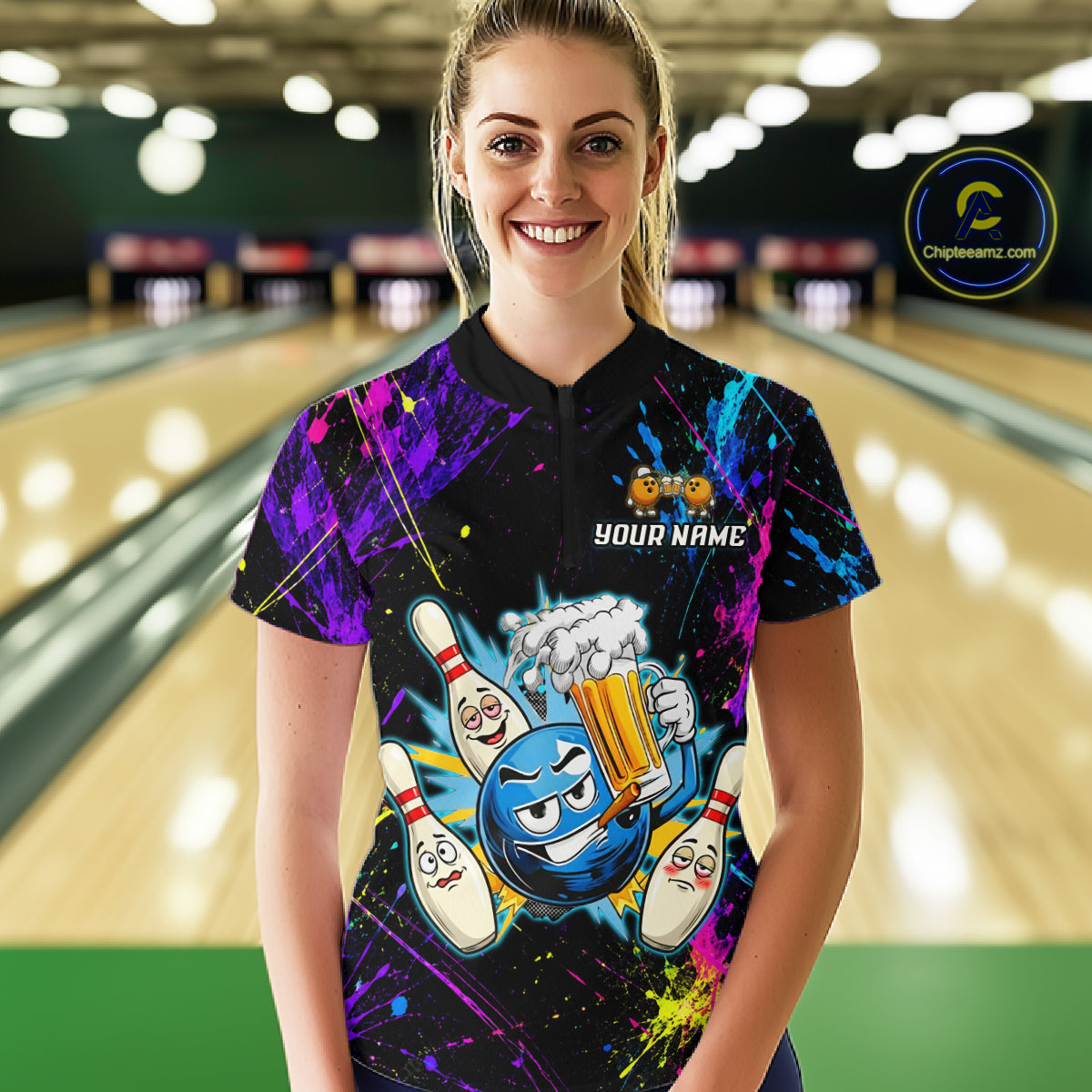 Custom Funny Beer Bowling Shirt for Women Bowling Team Jersey QZT1270