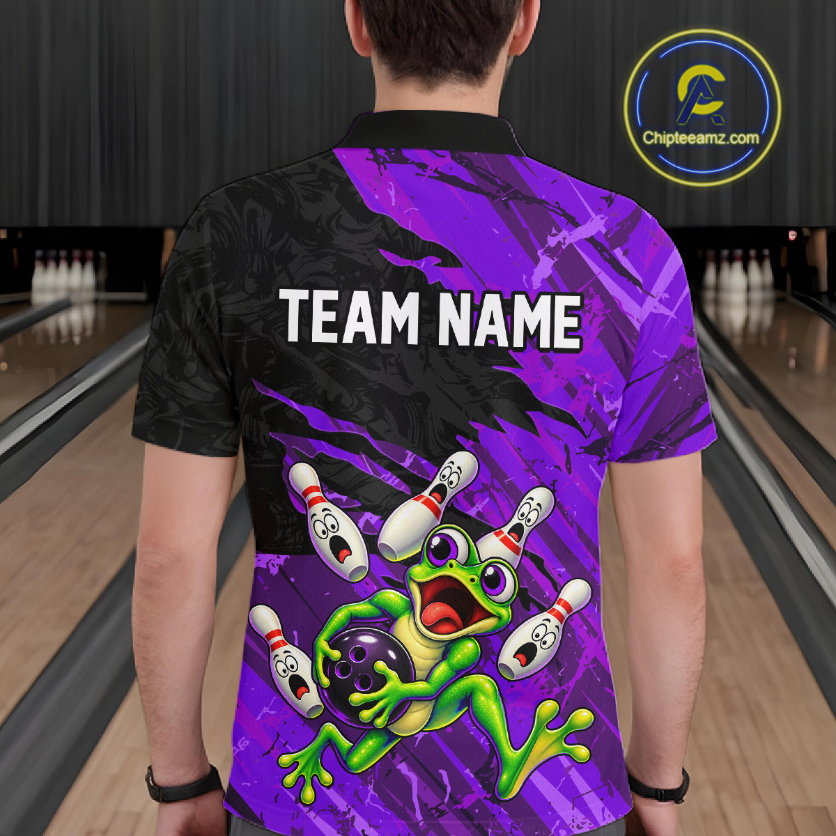 Custom Purple Funny Frog Bowling Shirt for Men Bowling Team Jersey QZT1271