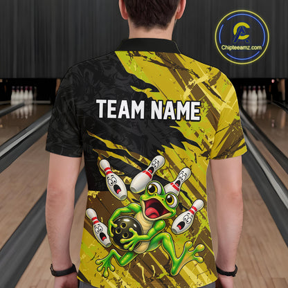 Custom Yellow Funny Frog Bowling Shirt for Men Bowling Team Jersey QZT1271