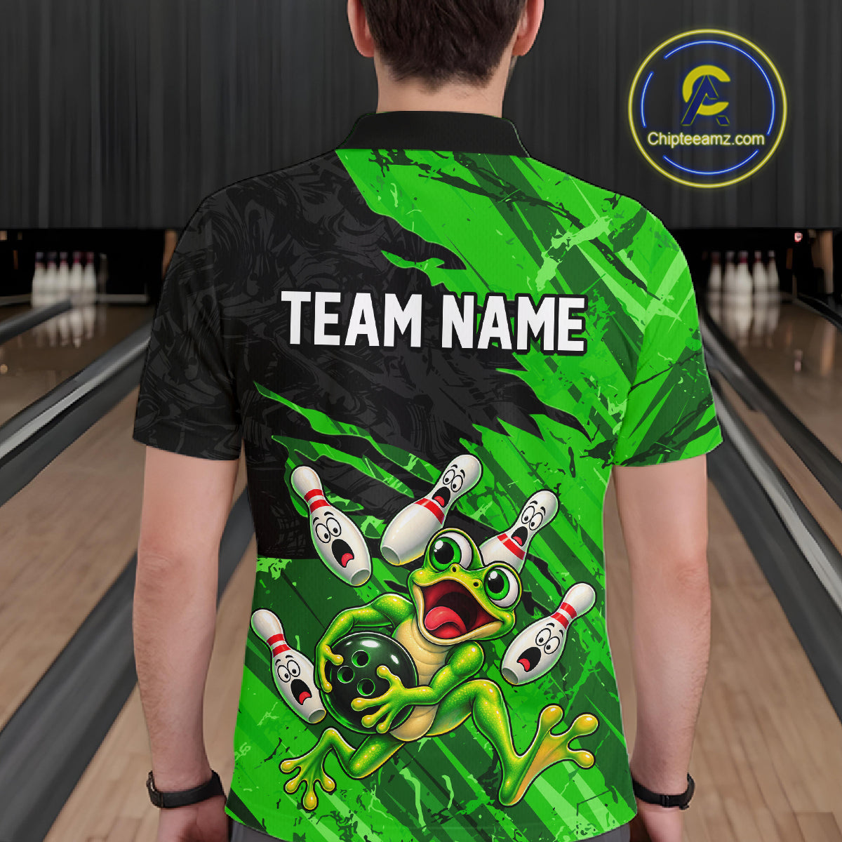 Custom Green Funny Frog Bowling Shirt for Men Bowling Team Jersey QZT1271