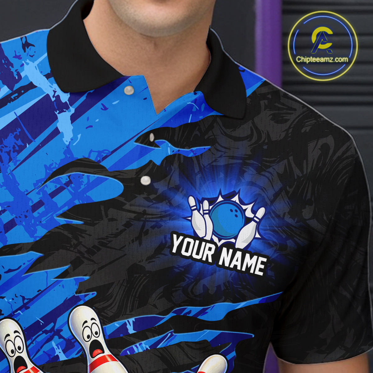 Custom Blue Funny Frog Bowling Shirt for Men Bowling Team Jersey QZT1271