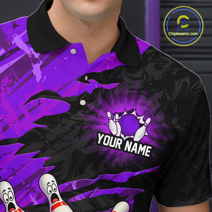 Custom Purple Funny Frog Bowling Shirt for Men Bowling Team Jersey QZT1271