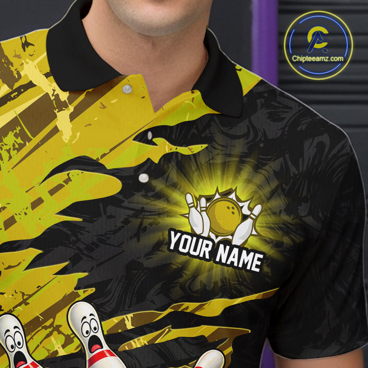 Custom Yellow Funny Frog Bowling Shirt for Men Bowling Team Jersey QZT1271