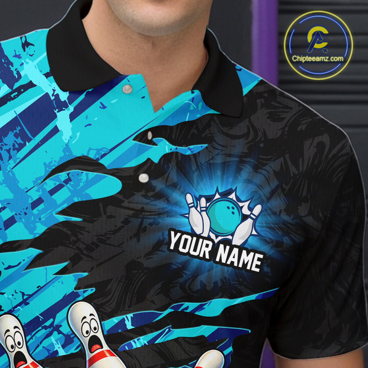 Custom Cyan Funny Frog Bowling Shirt for Men Bowling Team Jersey QZT1271