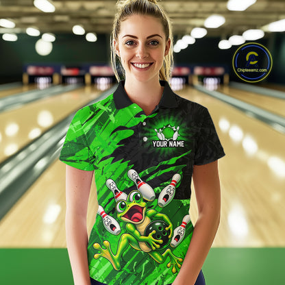 Custom Green Funny Frog Bowling Shirt for Women Bowling Team Jersey QZT1271