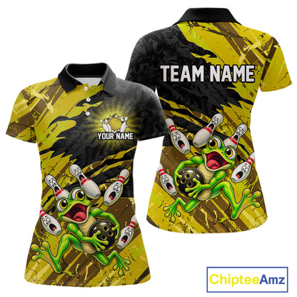 Custom Yellow Funny Frog Bowling Shirt for Women Bowling Team Jersey QZT1271
