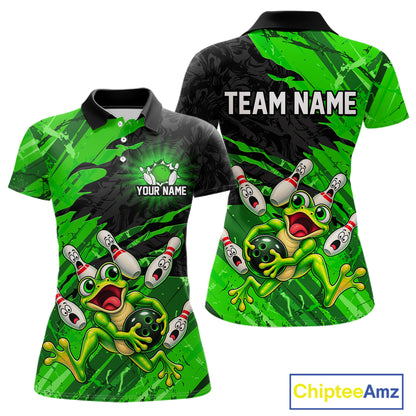 Custom Green Funny Frog Bowling Shirt for Women Bowling Team Jersey QZT1271