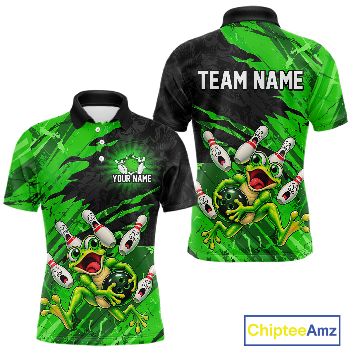 Custom Green Funny Frog Bowling Shirt for Men Bowling Team Jersey QZT1271